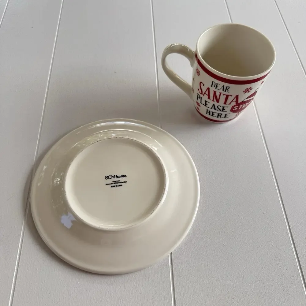 Christmas Stoneware Cookies For Santa Plate & Dear Santa Please Stop Here Mug